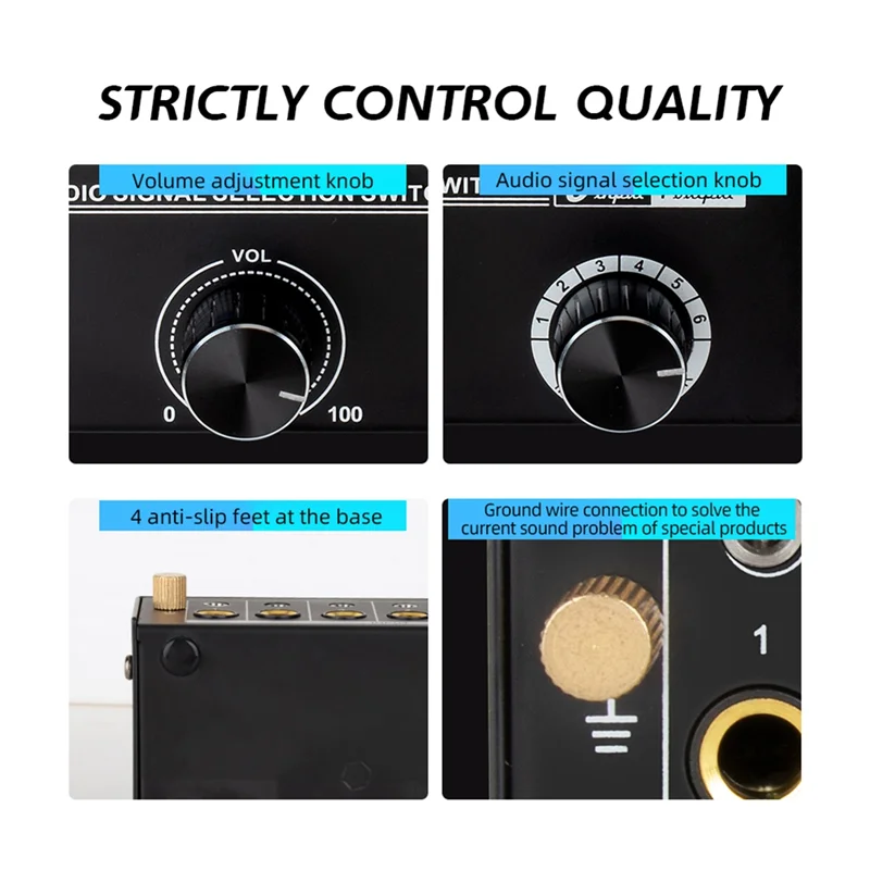

Селектор аудиопереключателя 6 в 1, переключатель выбора аудиосигнала, селектор звукового канала, стерео с регулятором громкости