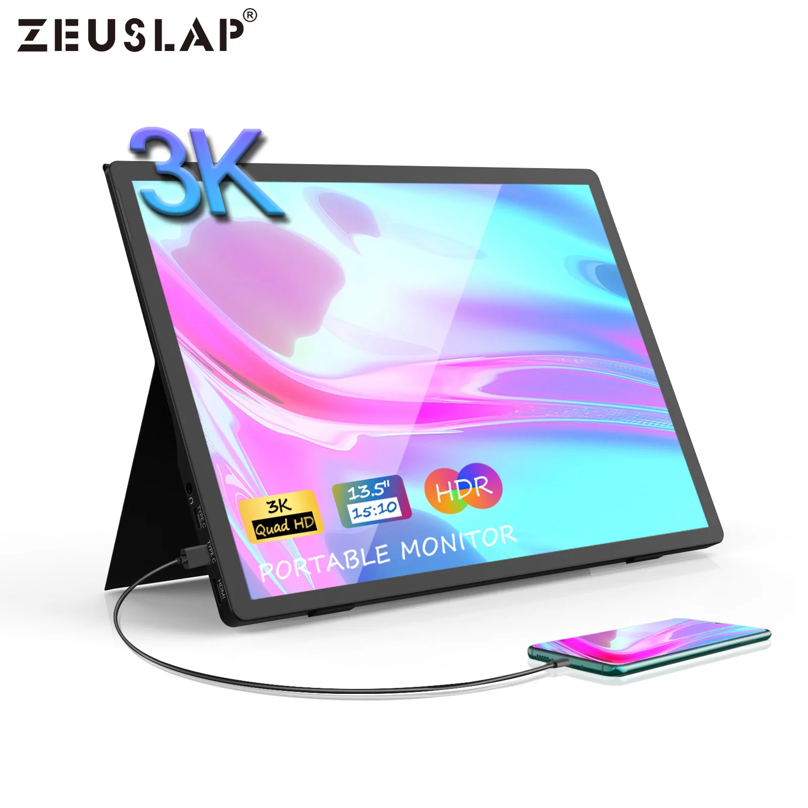 

ZEUSLAP Portable Monitor 13.5" IPS HDR 3000*2000 Eye Protection Screen Display with Headphone Port for Phone Laptop Switch PS4