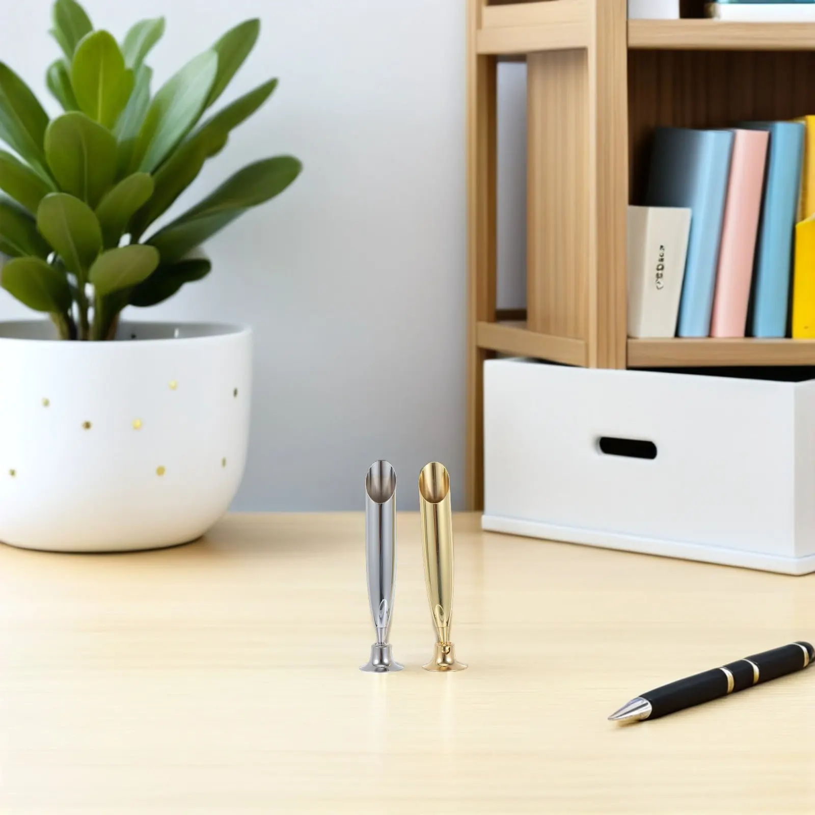 

3Pcs Sleek Stainless Steel Insertion Pen Holder for Desk Fountain Ballpoint Marker Quill Pens Portable Office School Desktop Pen