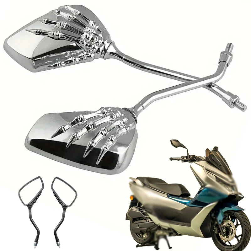 1 زوج دراجة نارية الجمجمة اليد مخلب الرؤية الخلفية مرآة جانبية مرآة الترباس لشارع الرياضة موتو المروحية كروزر شبح مخلب مرآة #3