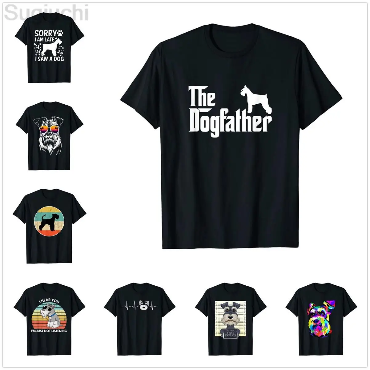 MINIATURE SCHNAUZER The DogFather Dog Lover T-Shirt 100% Cotton Men Women Unisex Hip Hop T Shirts For Gift Size XS-5XL