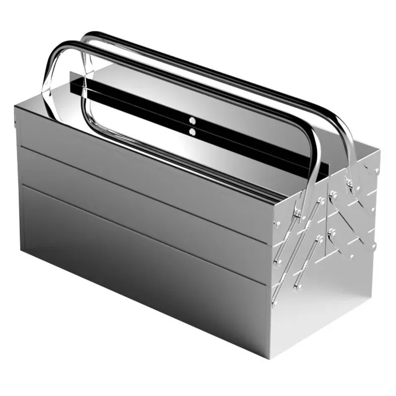 3-Layer Foldable Metal Storage Box Large Handheld Stainless Steel Hardware Tool Organizer