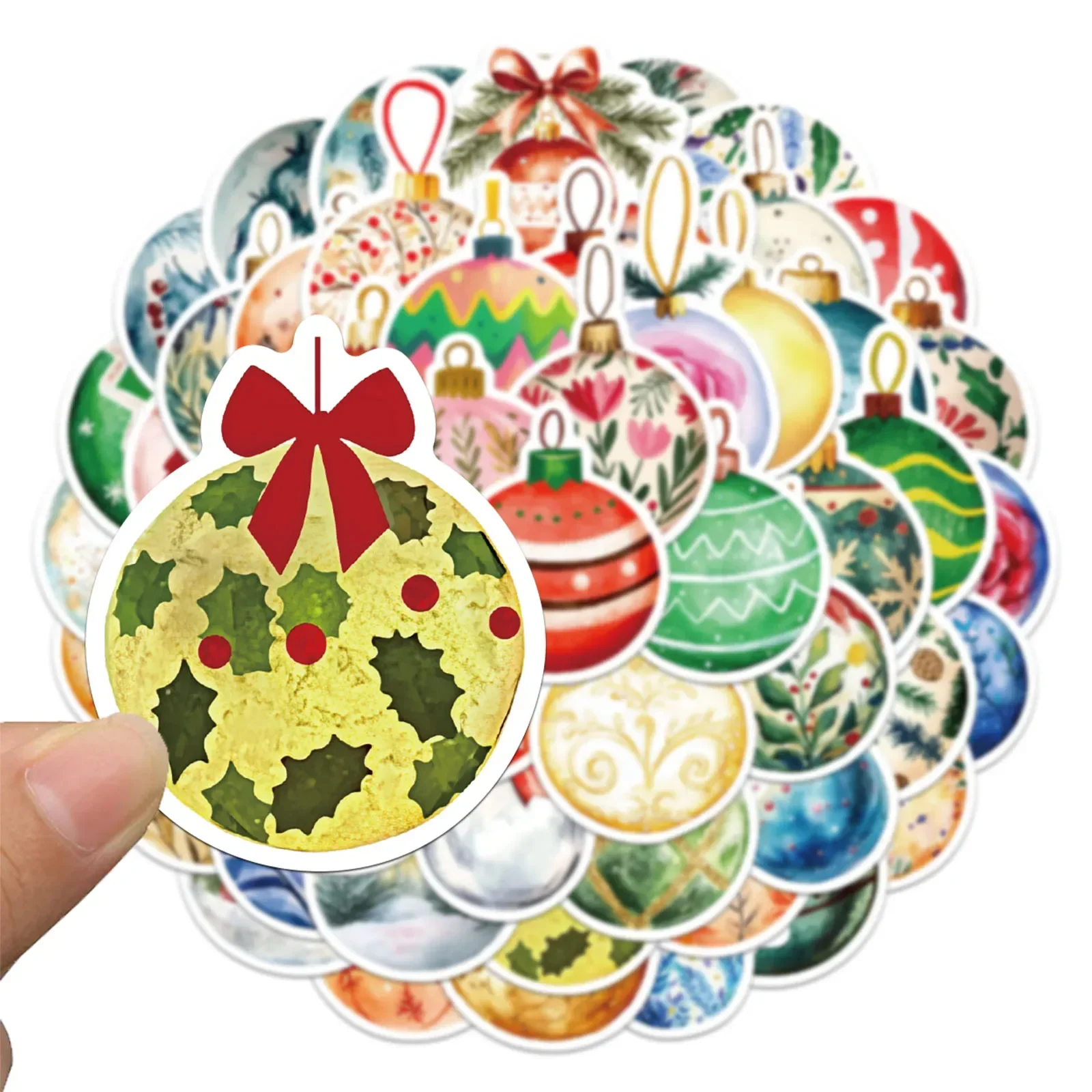 56pcs Christmas Ball Stickers Exquisite Handheld Account Materials Phone Cases Laptop Suitcases Water Cups Scrapbooking Stickers