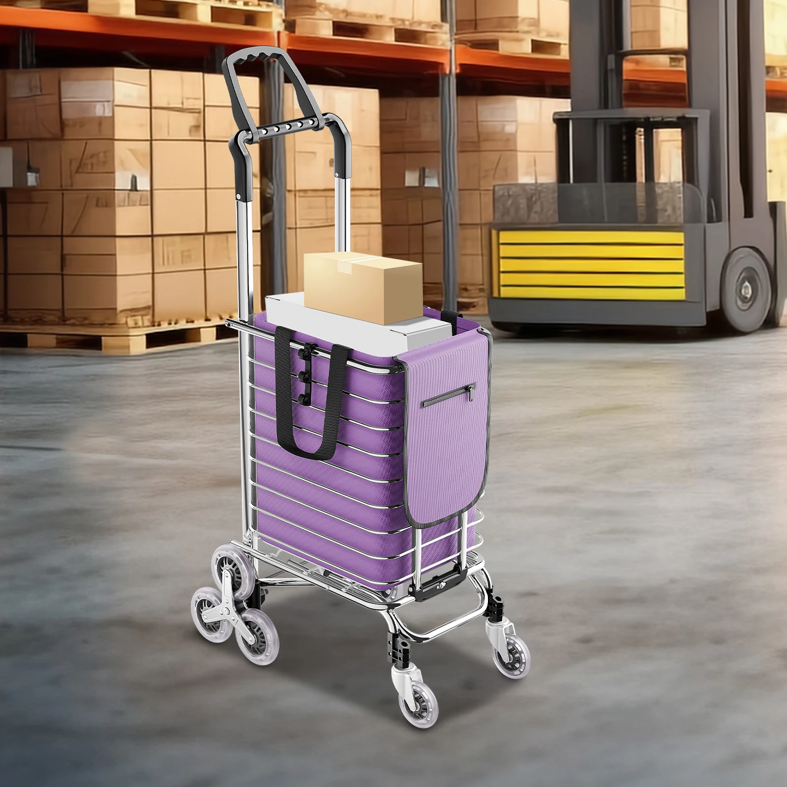 

Folding Purple Shopping Cart with Wheels 88LBS Capacity Utility Grocery Trolley Bag for Supermarket Outdoor Picnic