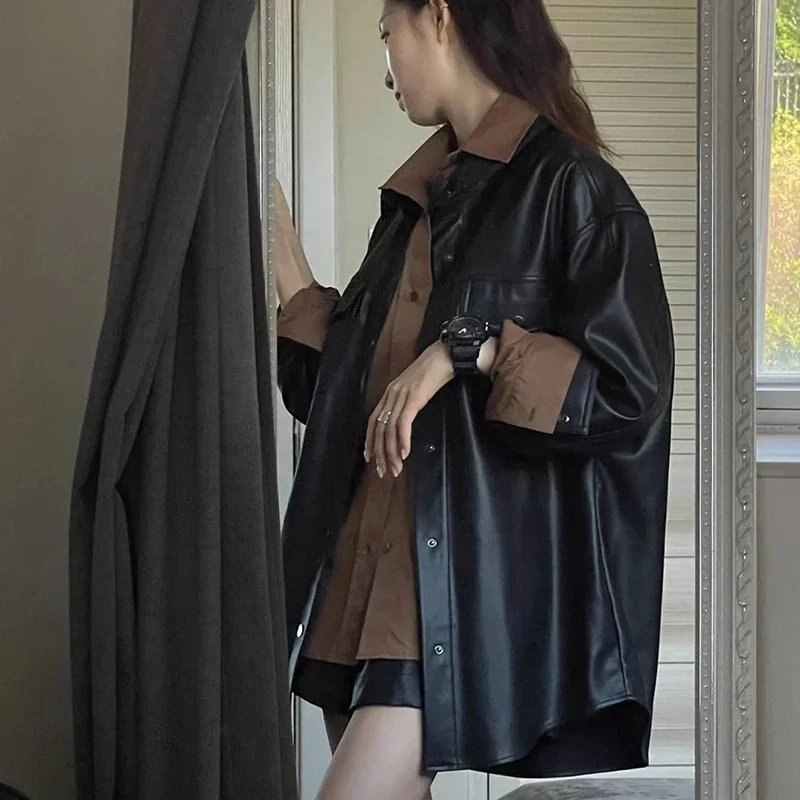 Gidyq koreanische Frauen Streetwear Shirts Mode alle passen weibliche lose Langarm Top lässige Knöpfe solide Kaffee Shirt Frühling neu
