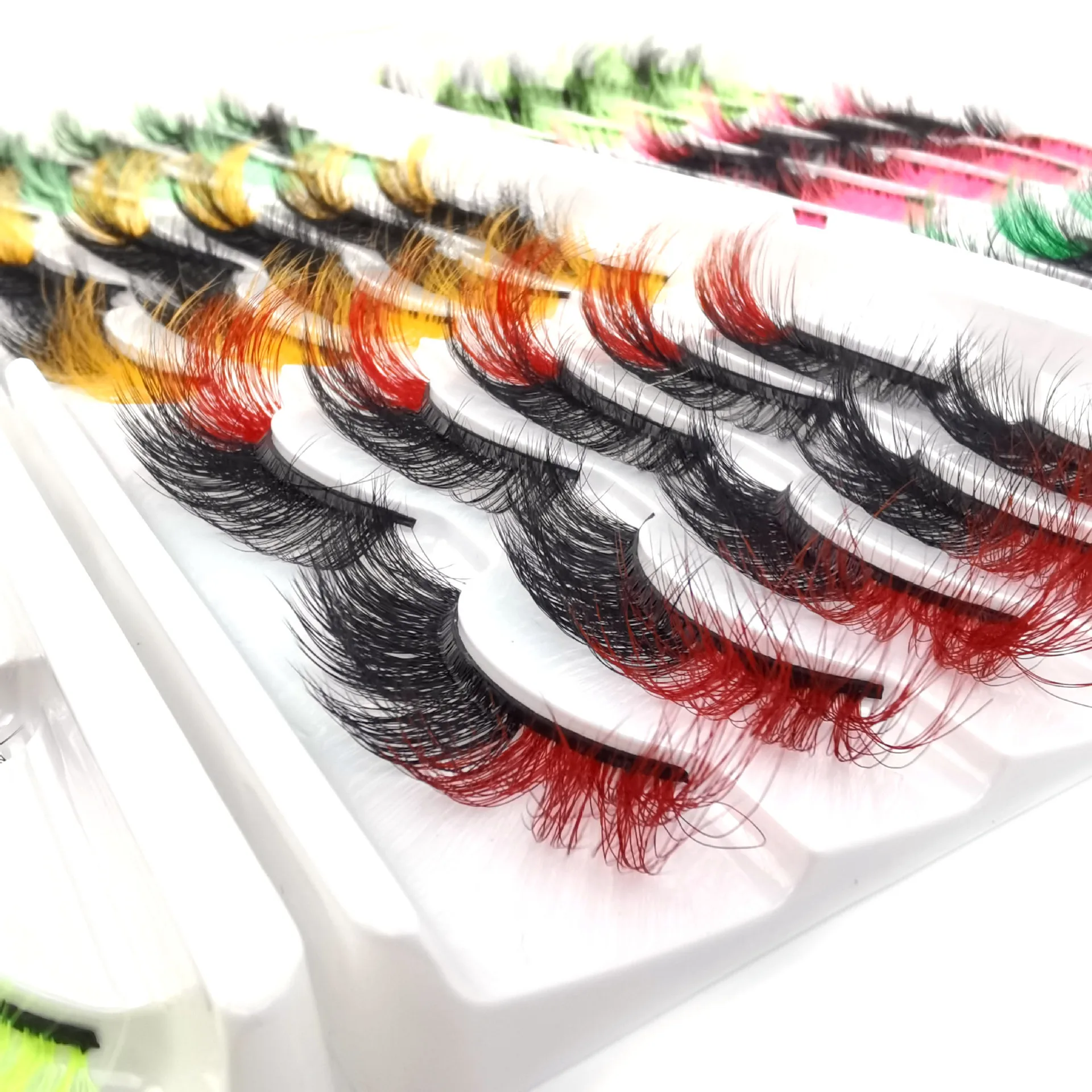 5 Paar Gekleurde 3d Nerts Wimpers Rood Roze Blauw Mix Kleuren Lash Set Groothandel Regenboog Wimpers