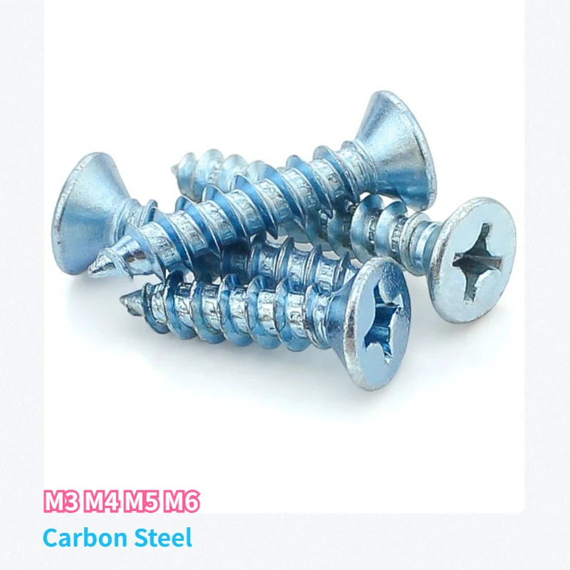 M3 M4 M5 M6 Carbon Steel Hardened Blue Zinc Plated Cross Recessed Countersunk Flat Head Self-Tapping Screws Wood Phillips Bolt