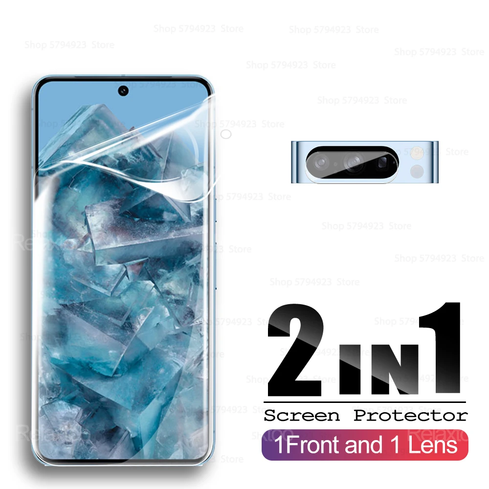 2 In1 Hydrogel Film For Google pixel 8 Pro Full Coverage Curved Screen Protector on Google Gogle pixel 8 pixel8 Camera Lens Film