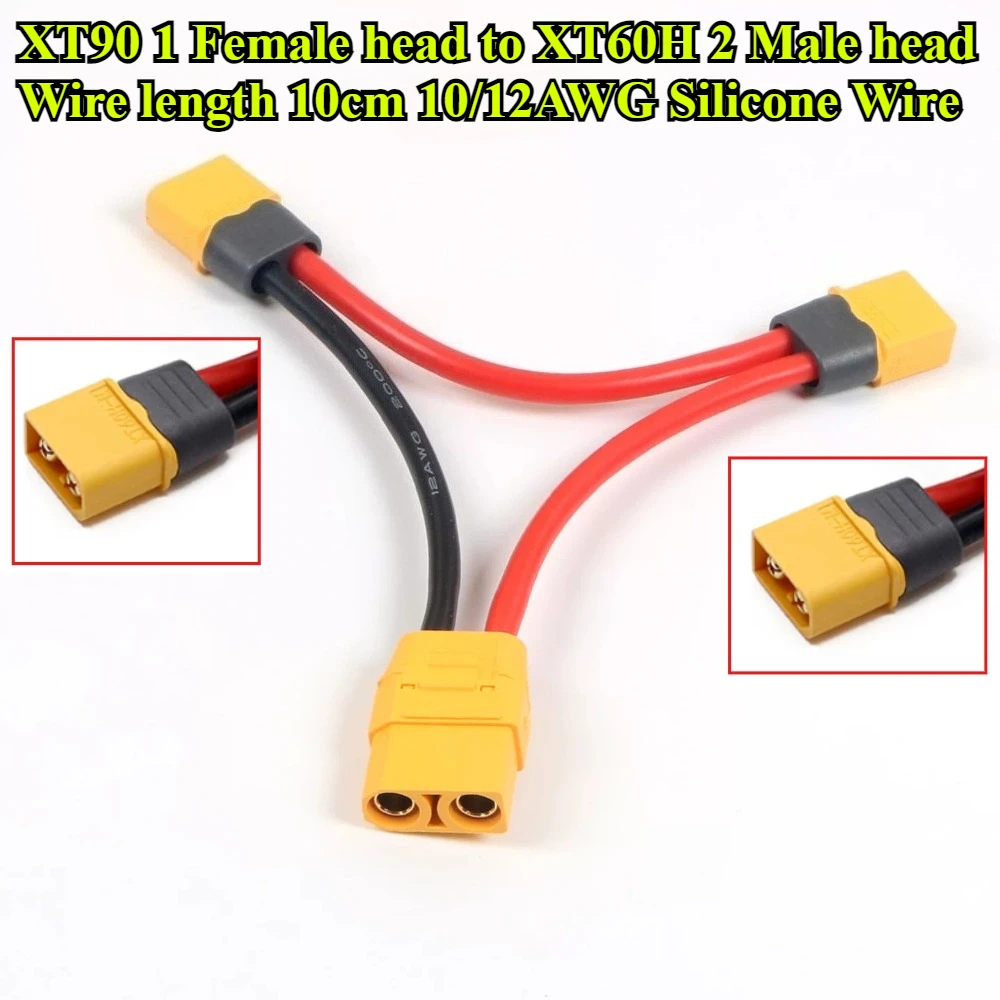 XT90 1 Female Series Connection XT60H 2 Male Y Wire Cable 10cm 10/12AWG Silicone Wire Battery Adapter for RC Airplane Cable