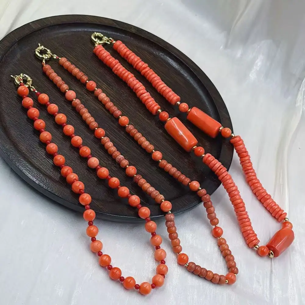 New Design Women Jewelry Natural Sea Bamboo Orange Round Beads Coral Chokers Necklace 18inch