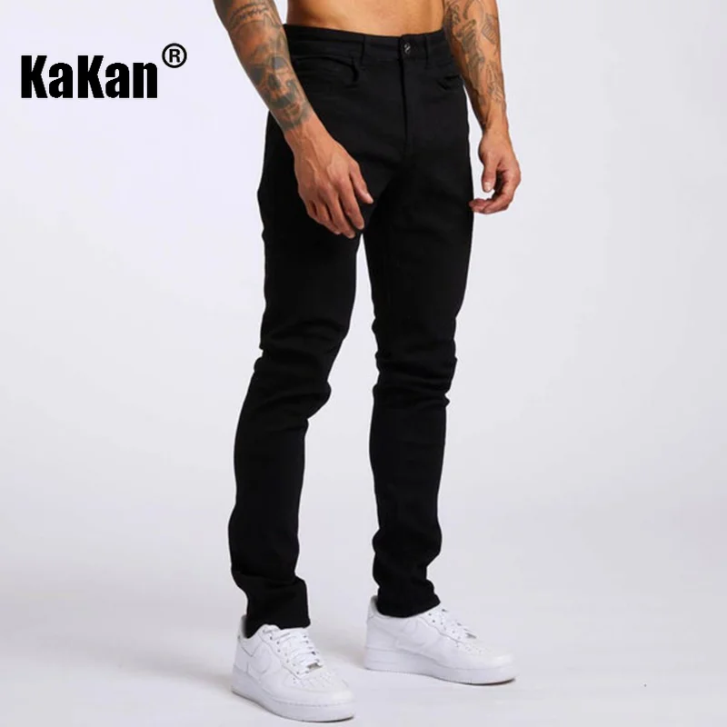 Kakan - European and American New Slim Fit High Waist Men\'s Jeans, Light Blue Black Jeans Popular in Europe and America 16-MGD18