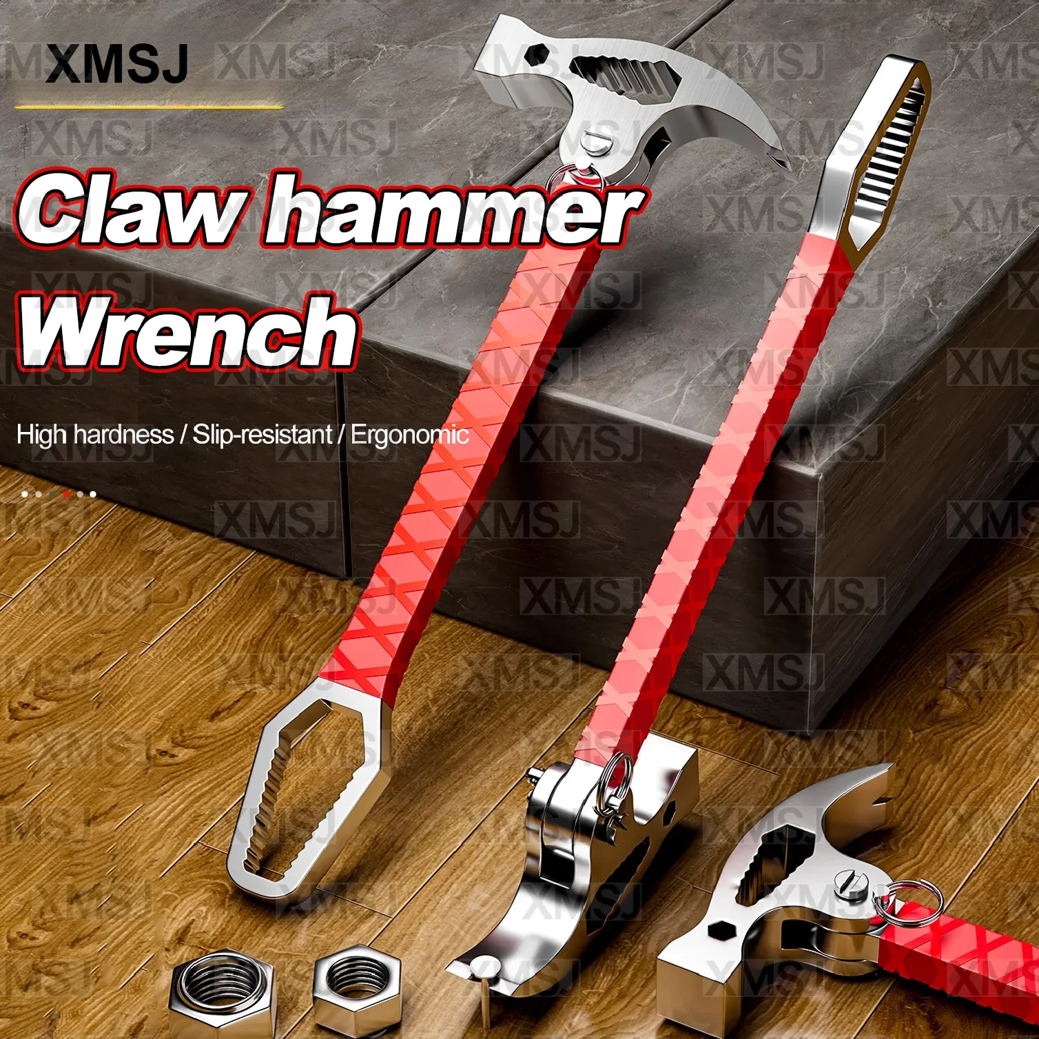 

Multi functional sheep horn connected hammer universal wrench pry bar nail lifting woodworking hammer folding sheep horn hammer