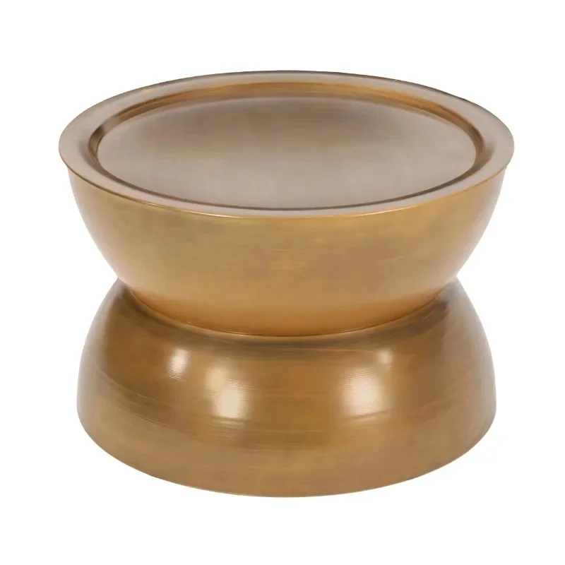 Metal Hourglass Coffee Table in Brushed Antique Gold Finish