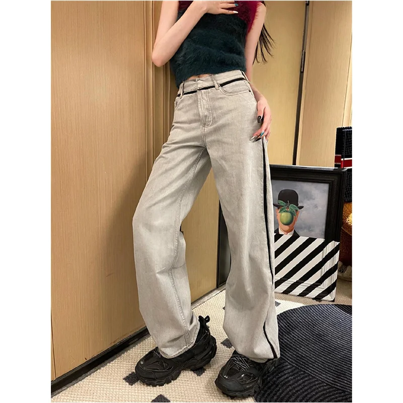 Khaki High Waist Women Jeans Hip-hop Style Fashion Vintage Streetwear Y2K Wide Leg Jean 2024 Female Trouser Baggy Denim Pants