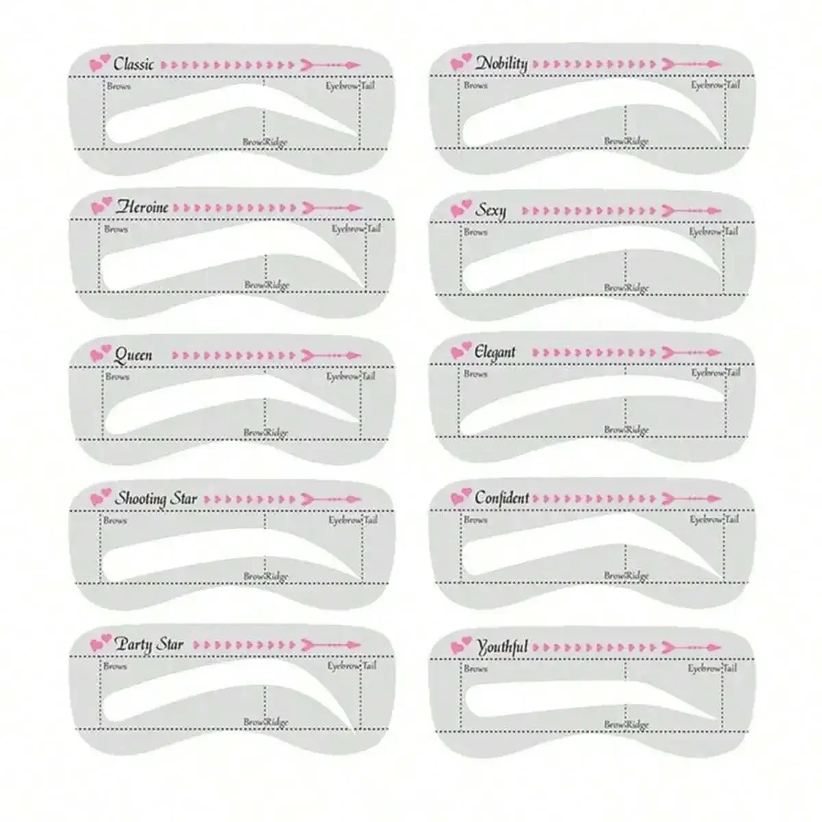 

10pcs Reusable Eyebrow Stencil Set, Eyebrow Shaping Tool, Drawing Guide Card, Makeup Template, Eyebrow Grooming Kit