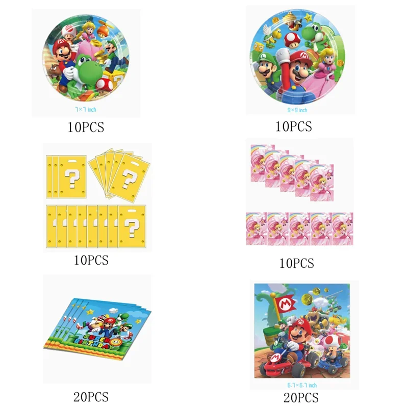 Super Trendige Mario Bros Geburtstagsdekorationen Party-Zubehör Tischdecke Pappbecher Teller Servietten Tasche Set Einweg-Tischgeschirr