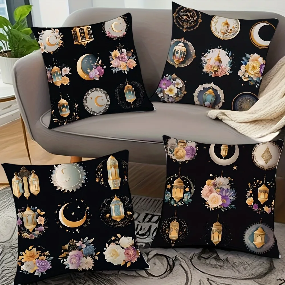 Ramadan decoration pillowcase floral Crescent moon fasting lamp pattern, living room sofa cushion cover home room decoration