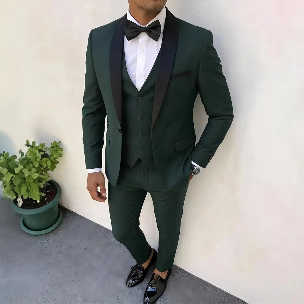 Nuevo Traje de Hombre con Cuello Clásico, Corte Entallado, con un Solo Botón, 3 Piezas: Chaqueta, Vestido, Chaqueta Formal para Negocios y Fiestas, Chaleco y Pantalones