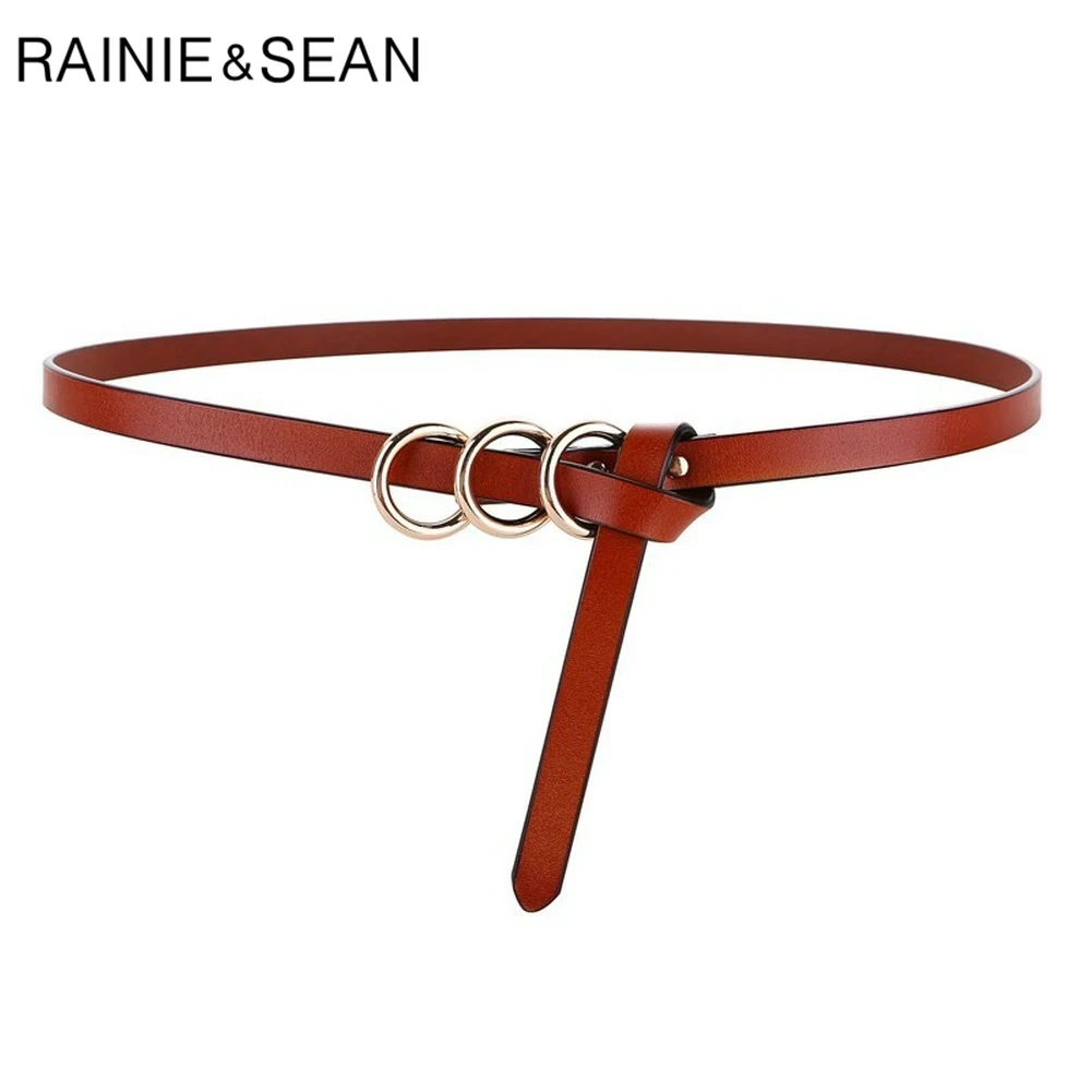 RAINIE SEAN Black Women Belt Fashion Self Tie Waist Belt Genuine Leather Knot Thin Strap Ladies Belt for Dresses Accessories