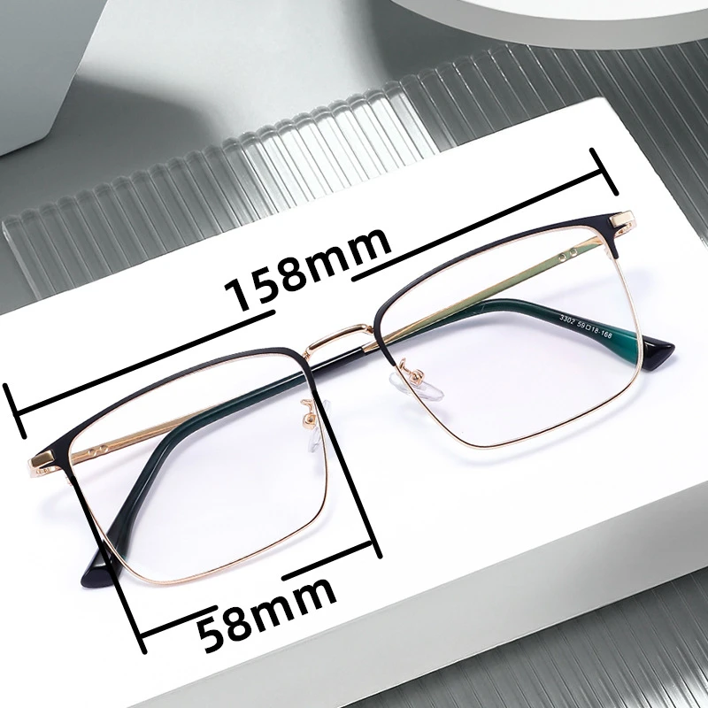 

59-18-168 Large Face Large Frame Myopia Frame Retro Square Frame Metal Glasses Customized Optical Prescription