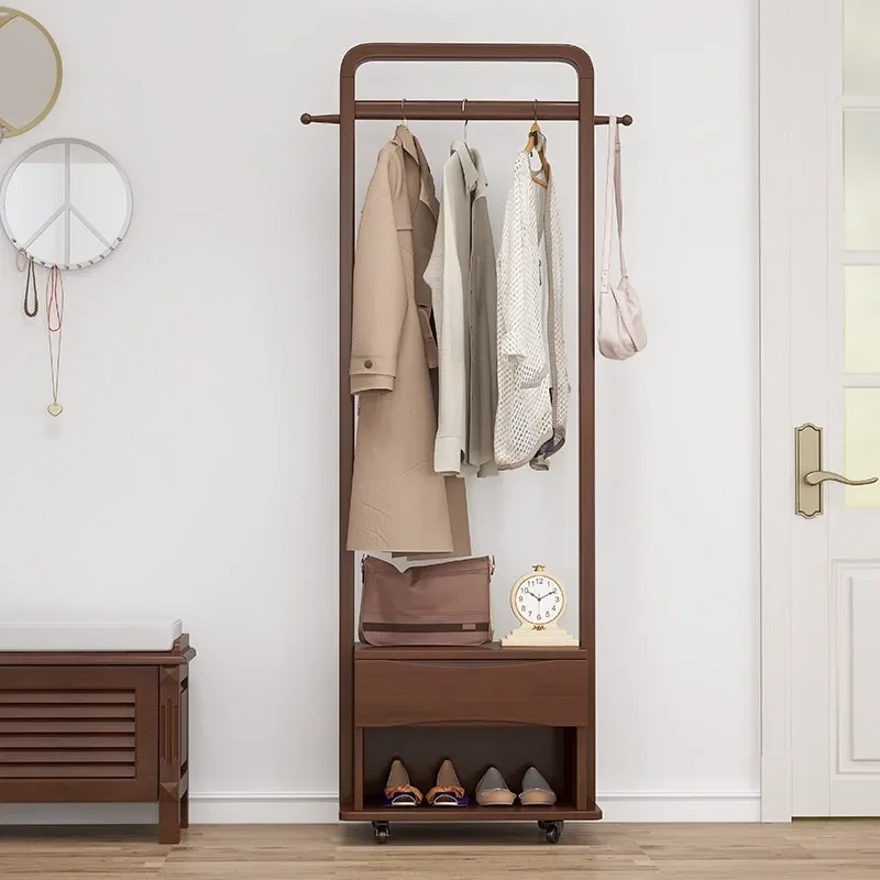 Solid wood coat rack Small apartment entry shoe change stool full-length mirror integrated bedroom floor-to-ceiling