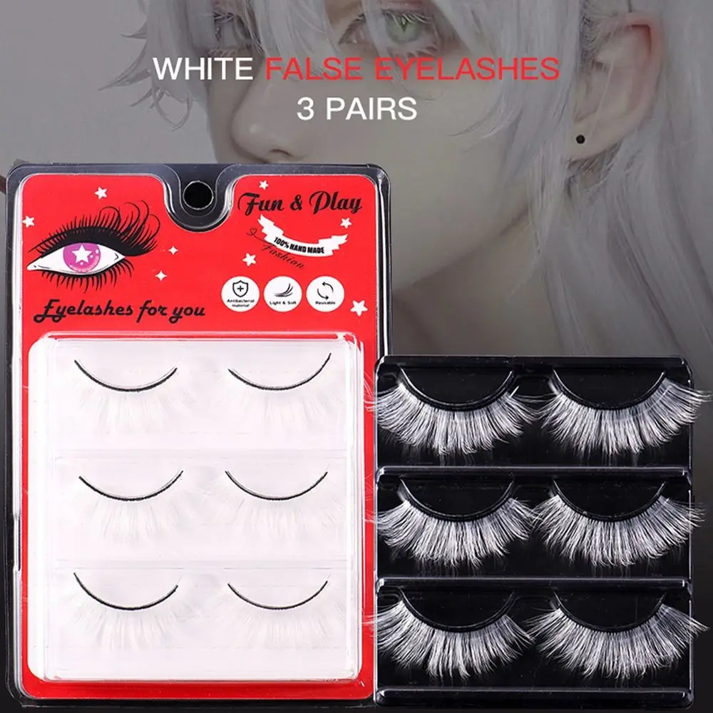 3 paires de Faux cils blancs dramatiques, Manga naturels, moelleux, en Faux vison, INS, bande complète, pour Cosplay