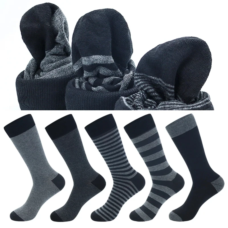 5 Pairs Large Size Fashion Business Men Socks High Quality Stripe Black Gray Pure Men Cotton Sports Socks Size EU41-48