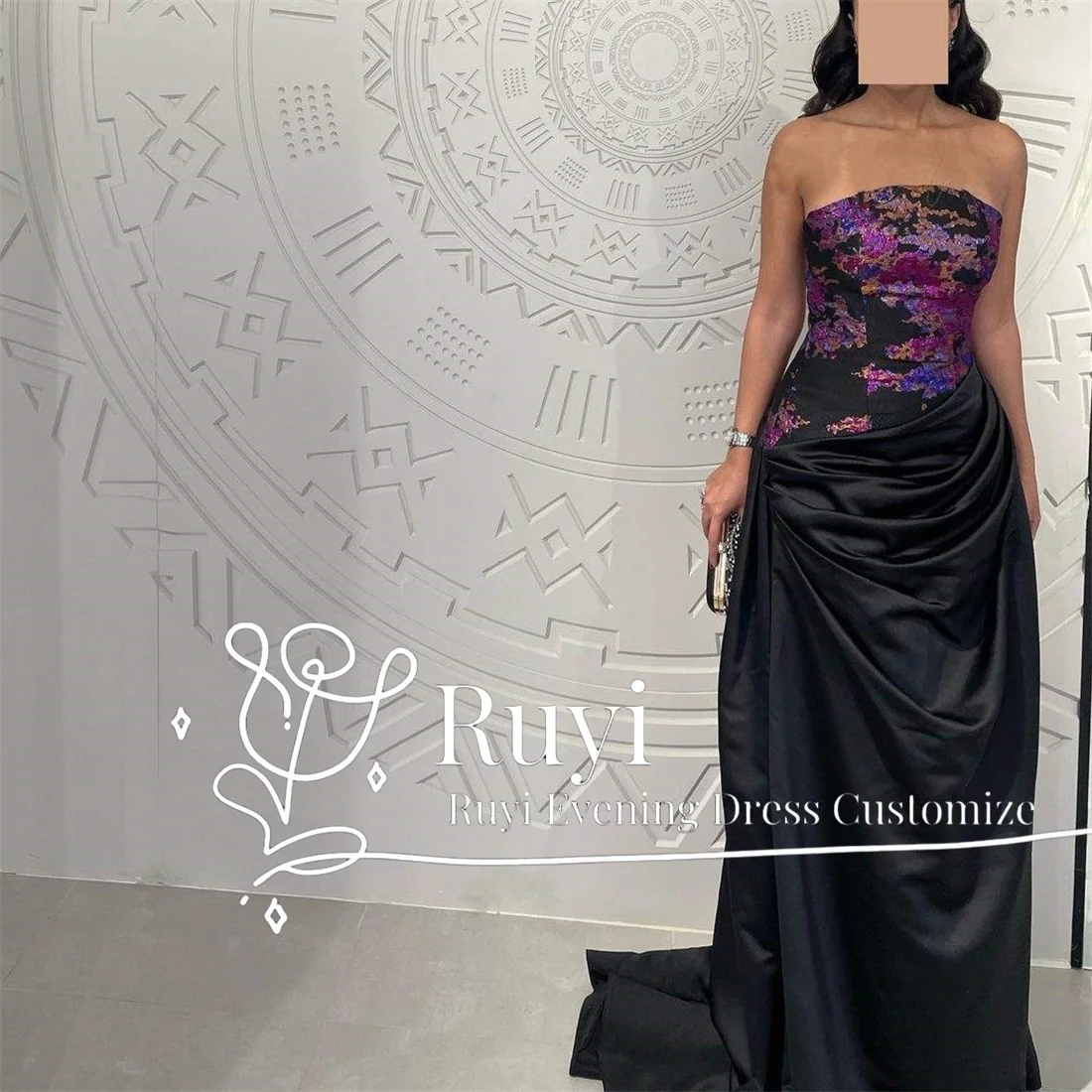 Robe de Soirée Personnalisée en Satin Noir, Tenue de Luxe, Violet Brcorporelle 3D, pour Occasions Spéciales