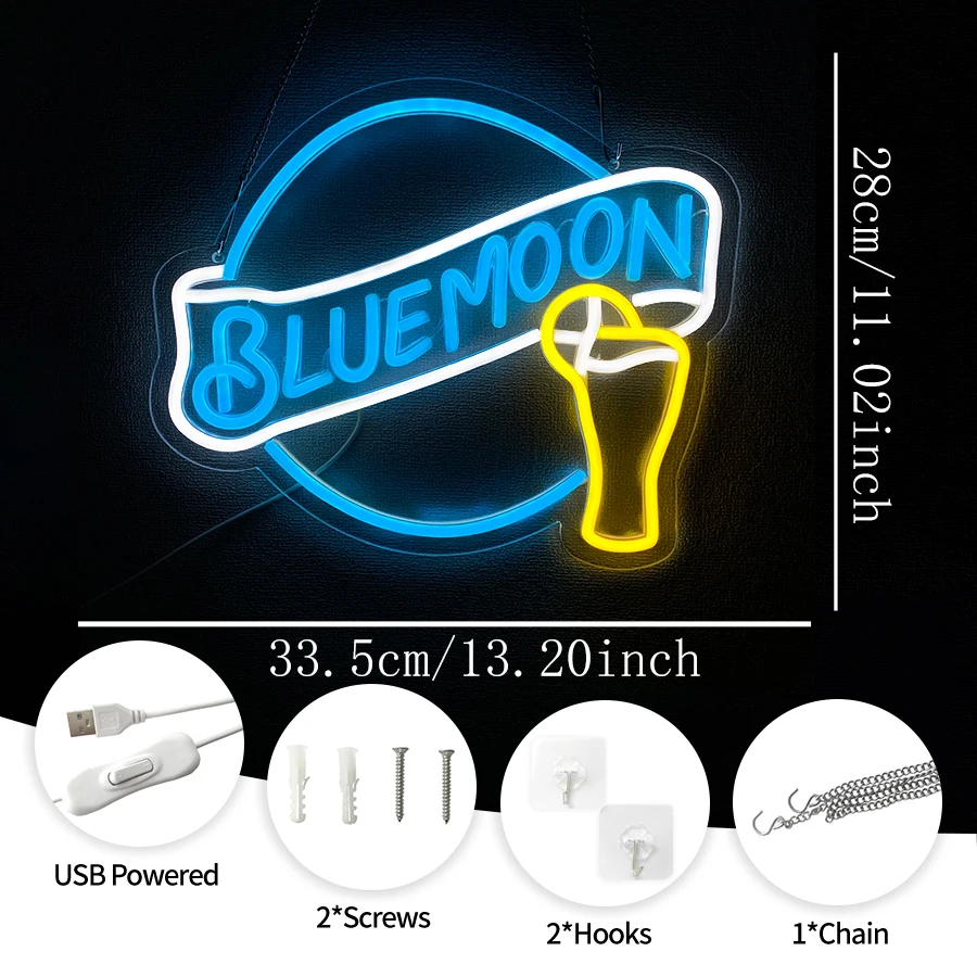 Blue Moon Led Neon Sign, Used For Wall Decor, Bedroom, Man Cave, Bar, Restaurant Wall Lights, Christmas Birthday Party Gifts.