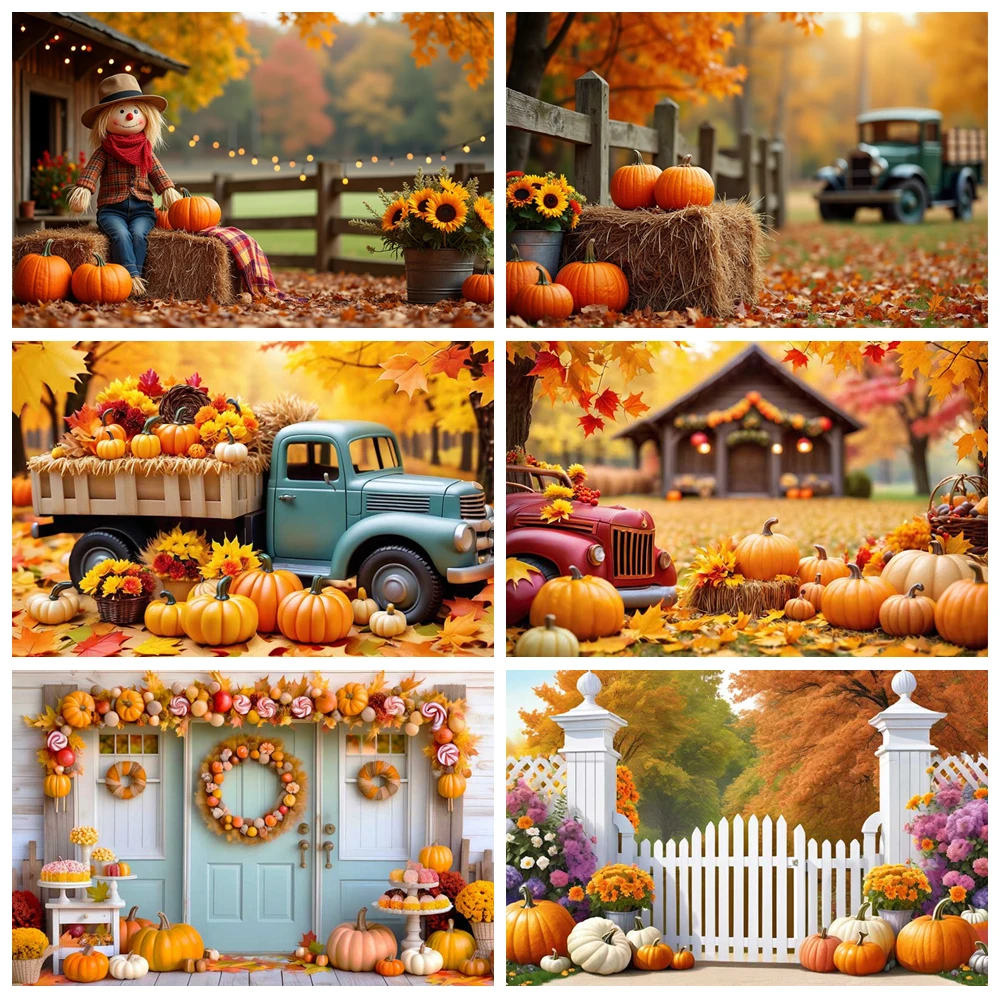

MOON.QG Autumn Photographic Studio Background Thanksgiving Farm Harvest Sunflower Scarecrow Child Backdrop Photozone Party Decor