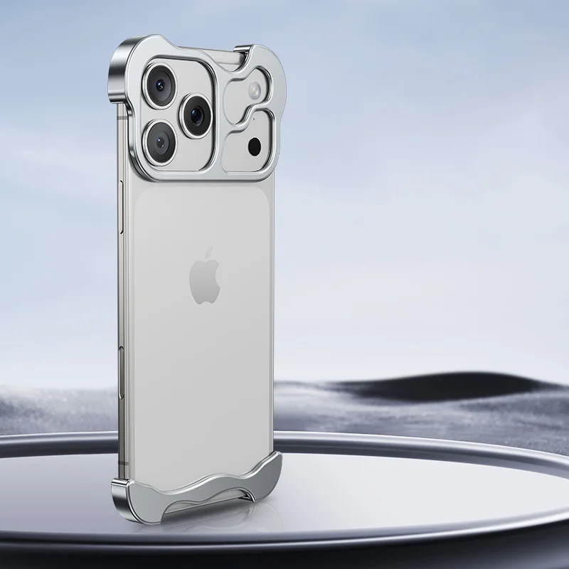 Luxuriöse unregelmäßige Metall-Stoßstangen-Telefonhülle für iPhone 14, 15, 16, 17, Pro Max, stoßfeste Aluminium-Eckpolster, ultradünne Abdeckung – Detail 1