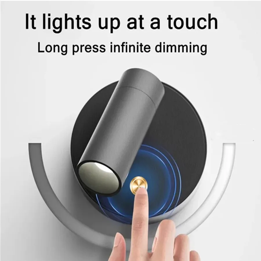 Dimmable LED bedroom Wall Light USB Rechargeable with Touch Switch Black White Magnet Magnetic base for Bedside Study Reading