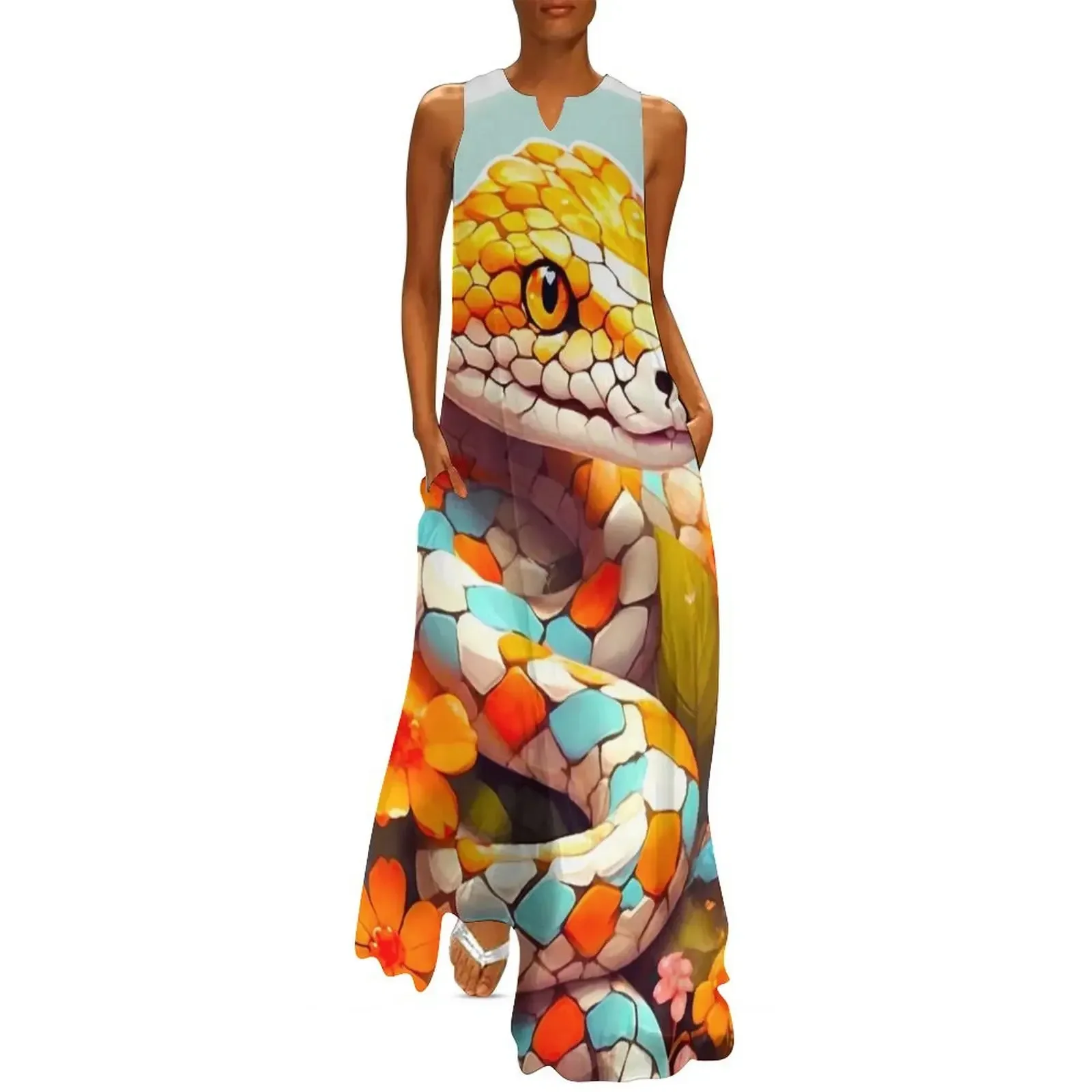 

Orange snake Long Dress summer outfits for women 2025 long sleeve dresses summer women's suit Women's summer dresses Dress