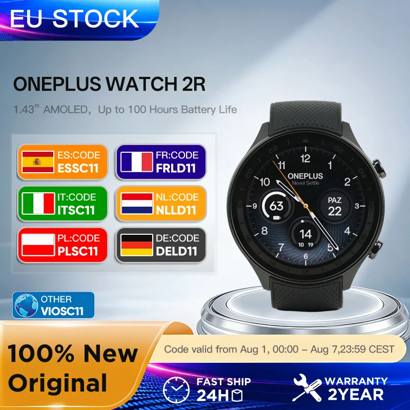 OnePlus Watch 2R Smartwatch 1,43'' AMOLED-Bildschirm Snapdragon W5 Gen 1+ ​ BES2700 100-Stunden-Akkulaufzeit WiFi Wear OS von Google GPS 2024