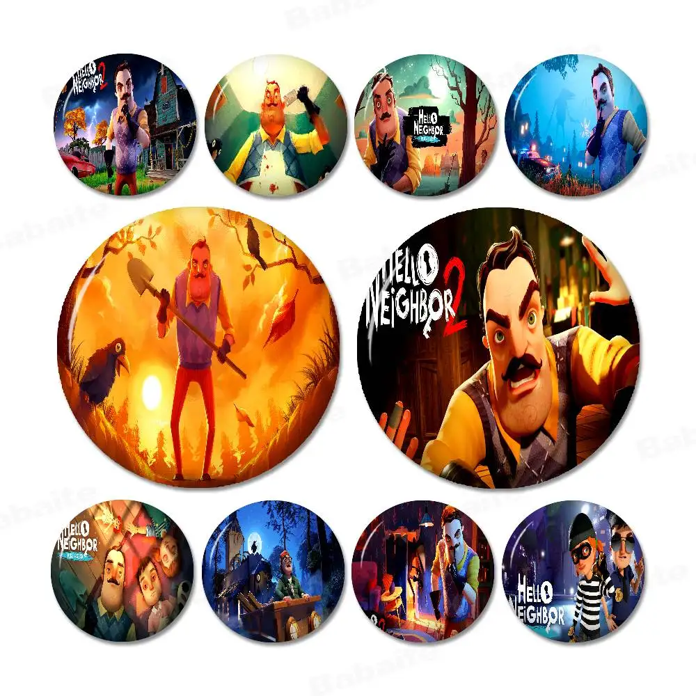 Popular Horror Game Hello N-Neighbor Anime Creative Pins Funny Round Snap-in Brooch Badge Backpack Hat Accessories Jewelry