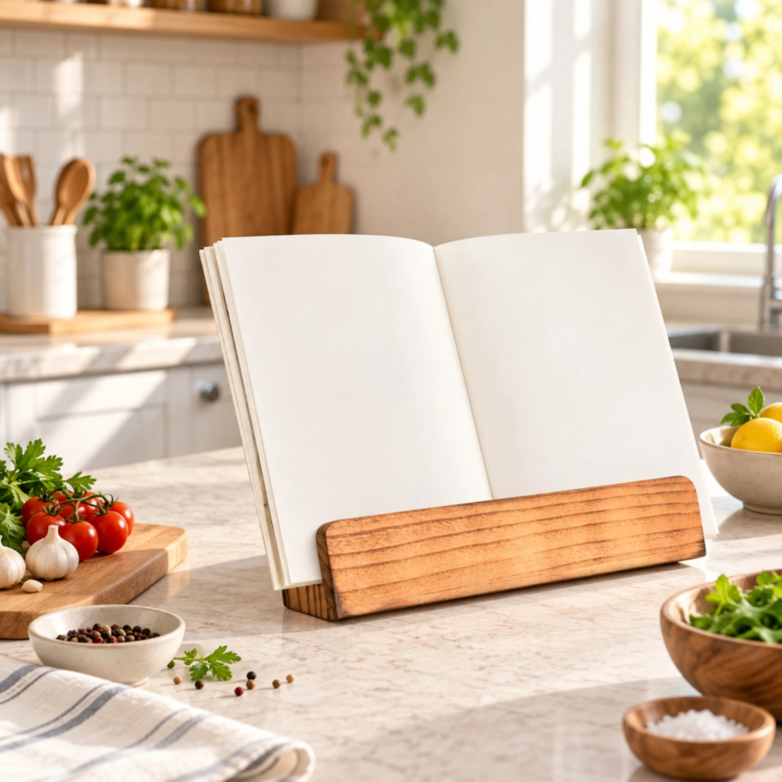 Holder Multifunctional Softwood Wood Cookbook Stand Recipe Book Holder Hands-Unrestricted for Kitchen Counter, Restaurant