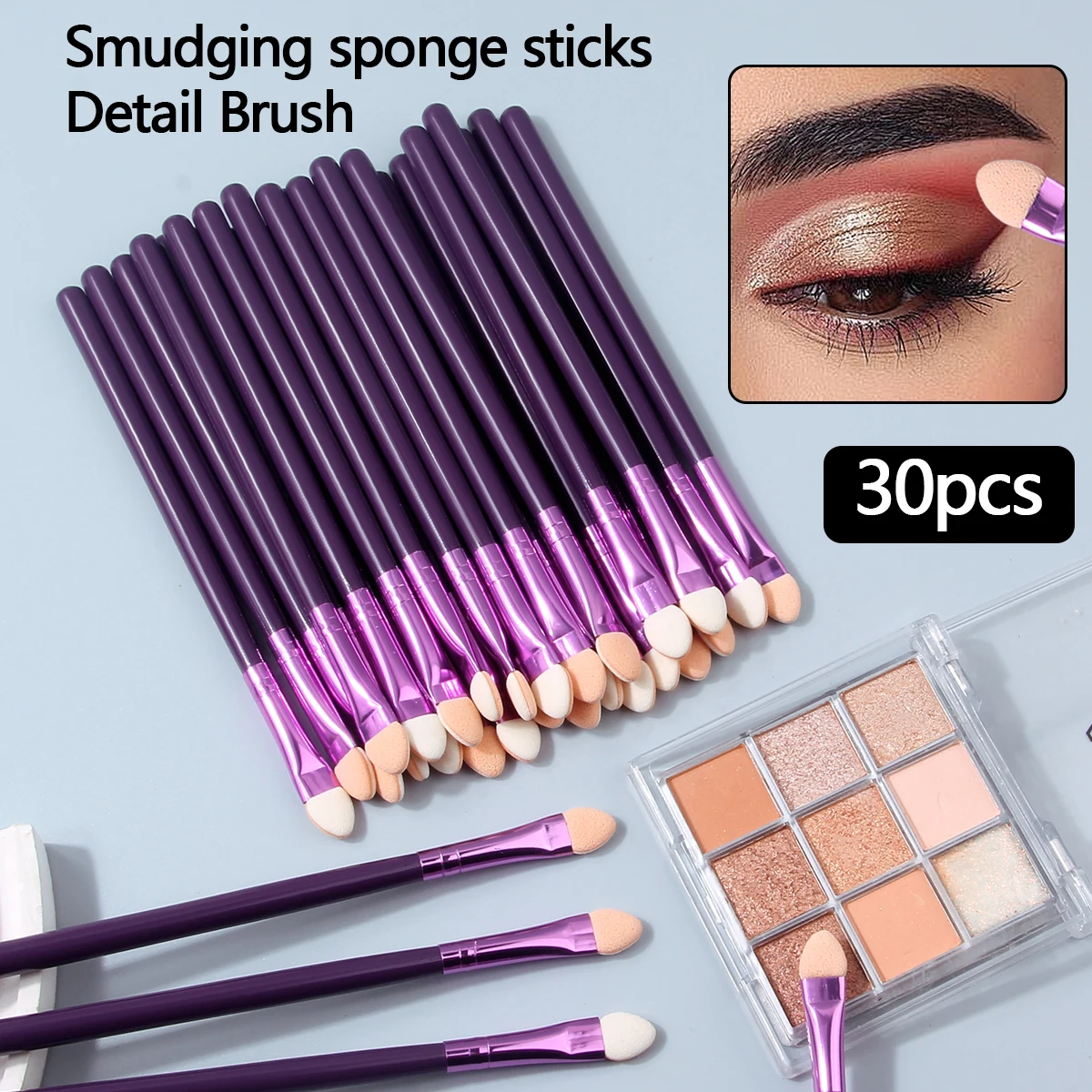 10/30 個のポータブルスポンジヘッドメイクブラシセット、アイシャドウブラシ、コンシーラーブラシ、多機能メイクツール