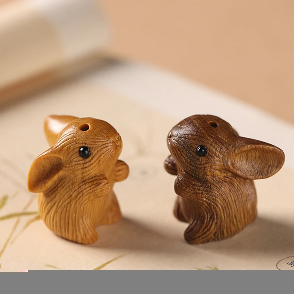 

2 Pcs Green Sandalwood Rabbit Keychain 26x16mm Cute Zodiac Accessories Wood Bunny Pendant DIY Decor Small Animal Jewelry