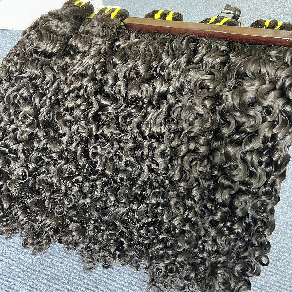Birmese lockiges Echthaar-Bündel # 1B natürliche Farbe gewellt rohes reines Haar Weave Extensions federnd lockiges 100 % Echthaar für Frauen – Detail 14