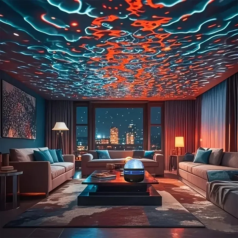 Remote Control Water Ripple Projection Lamp  LED Atmosphere Effect Dimmable Suitable For Bedroom Kids Room Party Decor