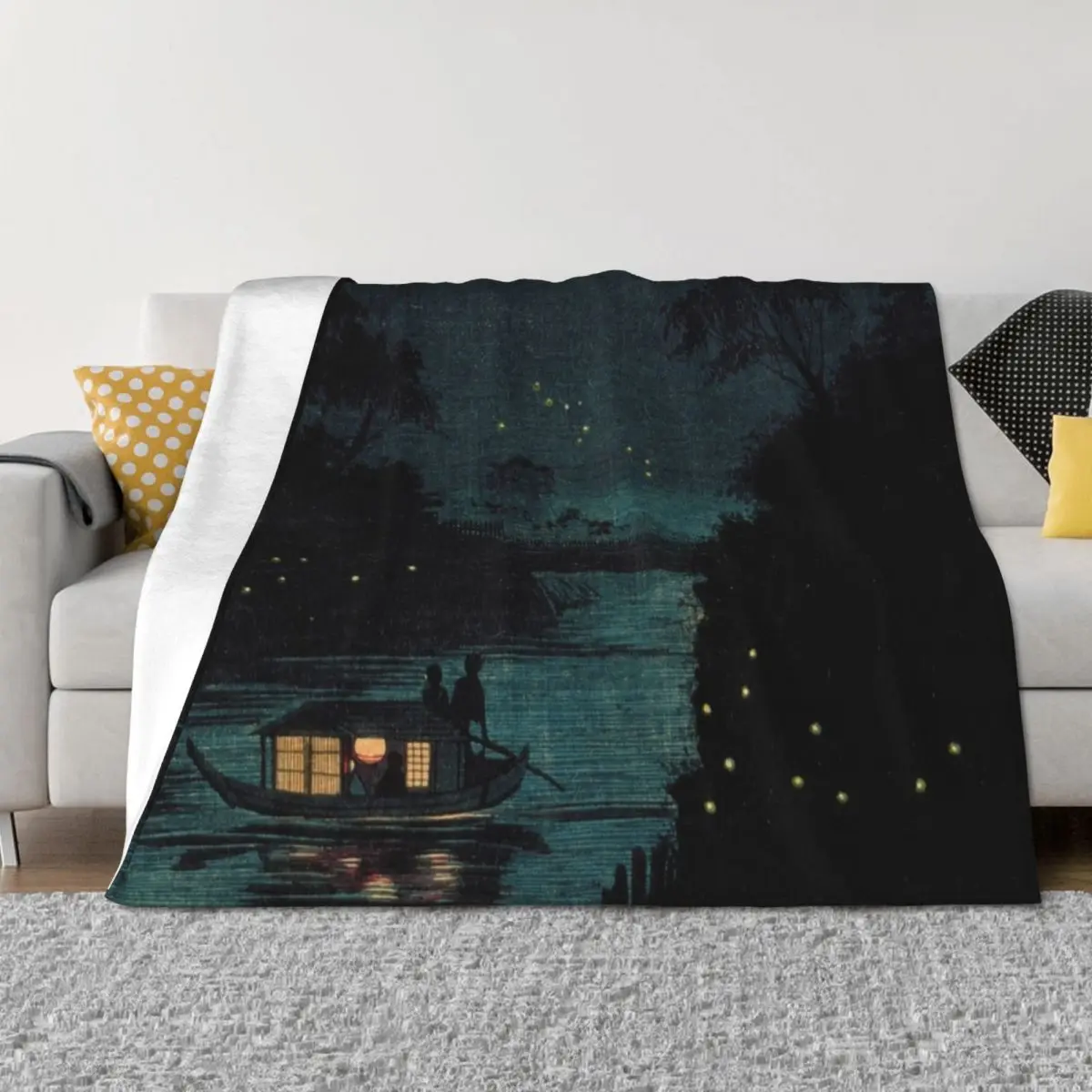 

Fireflies at Ochanomizu (1880) By Kobayashi Kiyochika Throw Blanket Quilt cosplay anime blankets and throws Blankets