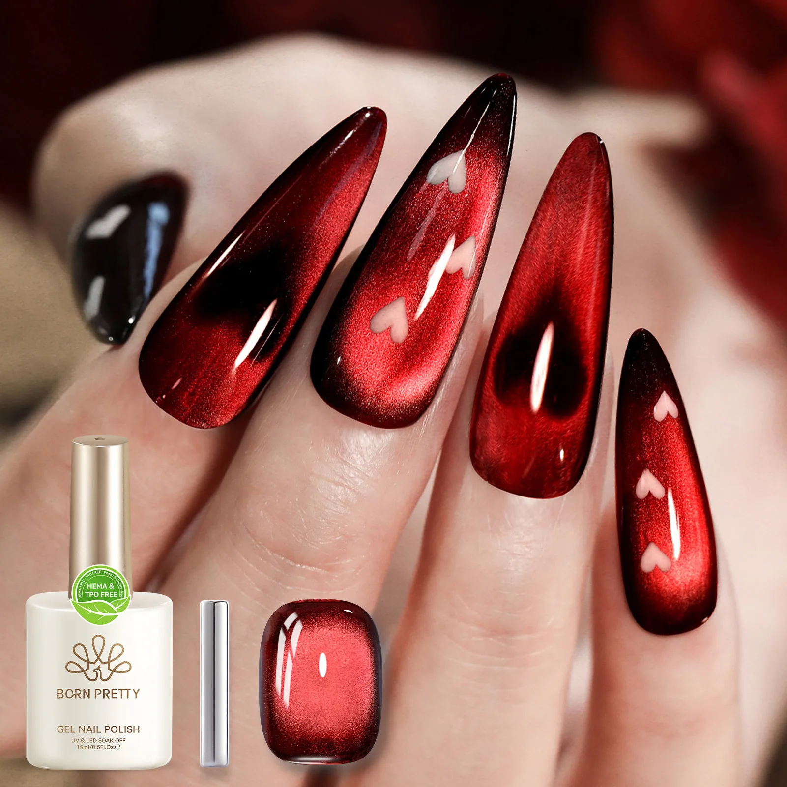

BORN PRETTY HEMA TPO FREE 15ml Dark Red Green Cat Magnetic Gel Christmas Winter Autumn Shine Glitter Soak Off UV Gel Nail Art