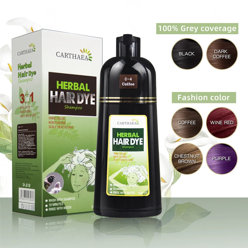 500ml Herbal Hair Color Shampoo 3in1 Hair Dye Shampoo for Women Men Gray Coverage Home Use Hair Coloring in Minutes Dropship