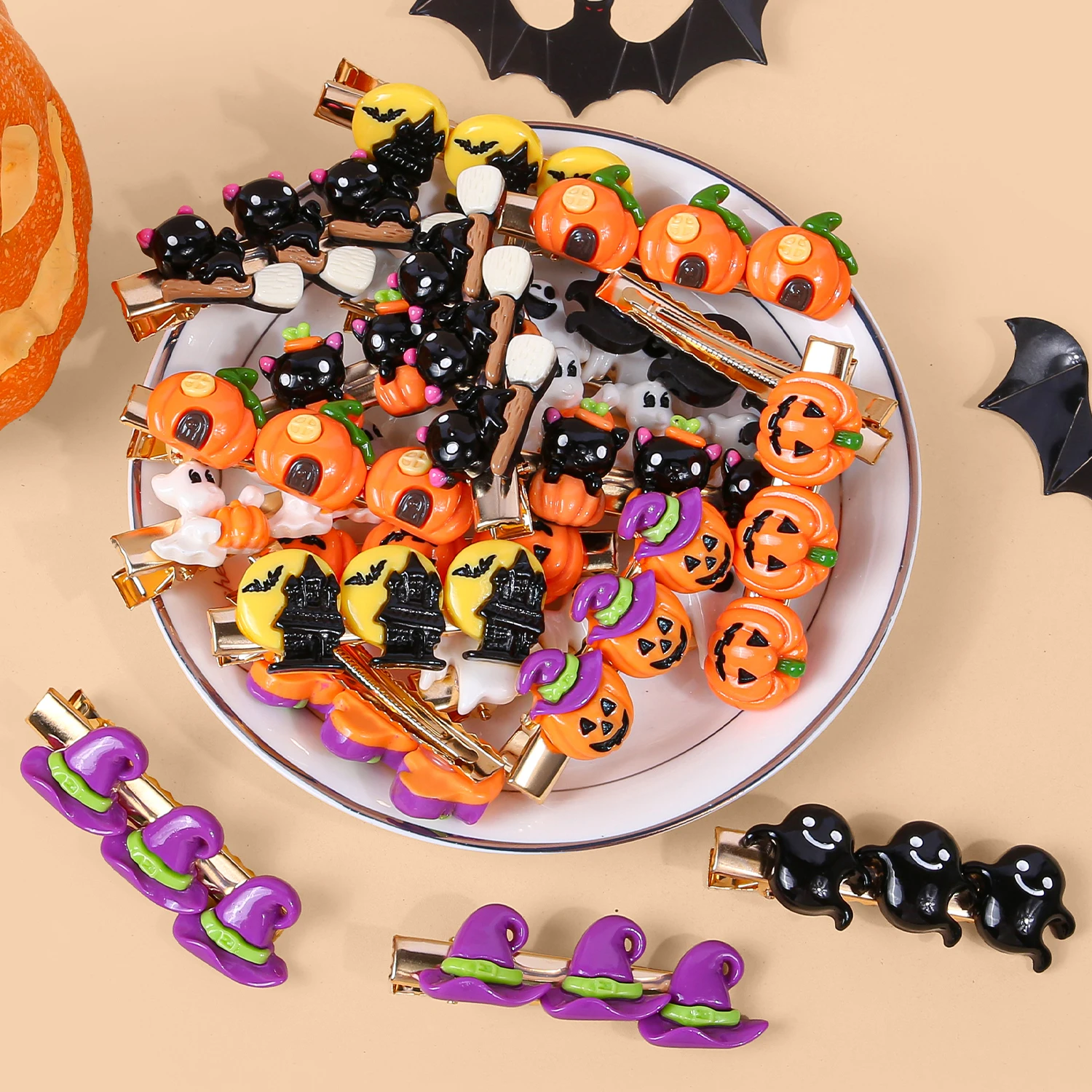 

10/20pcs Ghostface Pumpkin Ghost Magic Hat Castle Hairpin For Girls Cute Halloween Party Deco Hair Accessories For Kids Women