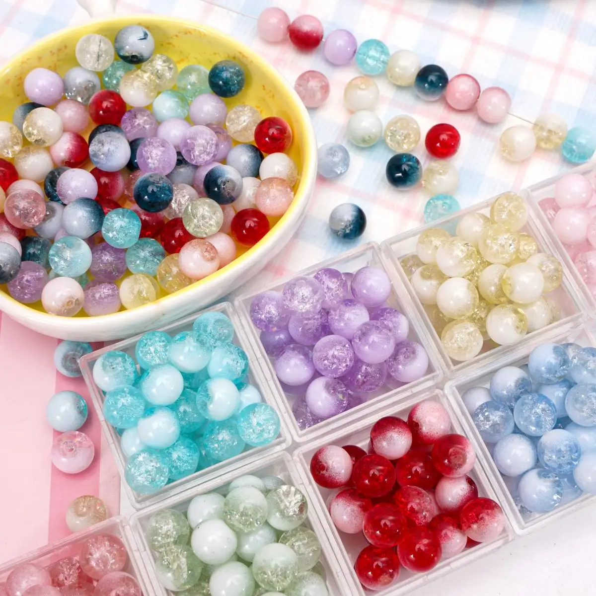 20/30Pcs 8/10mm Double Color Glass Explosion Beads Round Loose Spacer Beads For Handmade DIY Bracelets Necklaces Jewelry Making