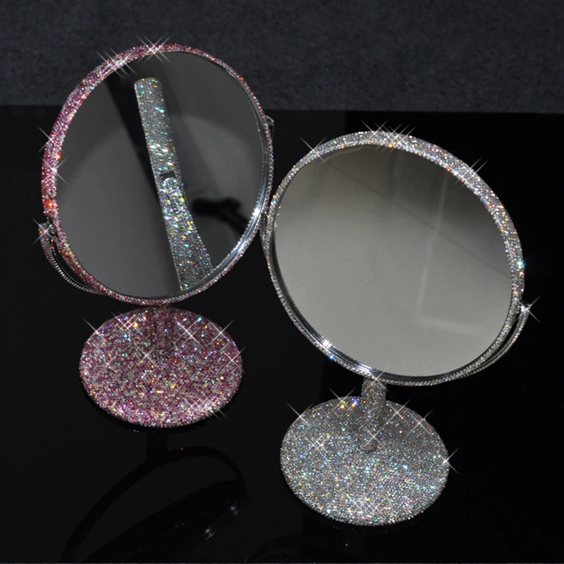 Sparkling Diamond Mirror Creative Diamond Inlaid Makeup Mirror Rotatable Girl Bling Room Table Makeup Decorative Round Mirror