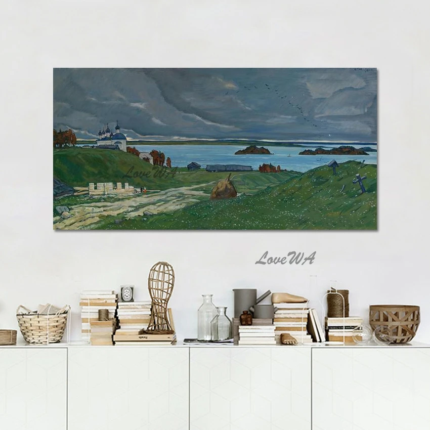 Hand-painted Russian Castle Lake Landscape Famous Master Oil Painting Reproduction Realistic Picture Canvas Art Wall Decor Piece