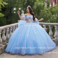 Giyu Blue Princess Tulle vestidos de 15 quinceañera Big Bowknot Prom Dress Formal Party Dress 16 Girls Suknie Balowe Customized