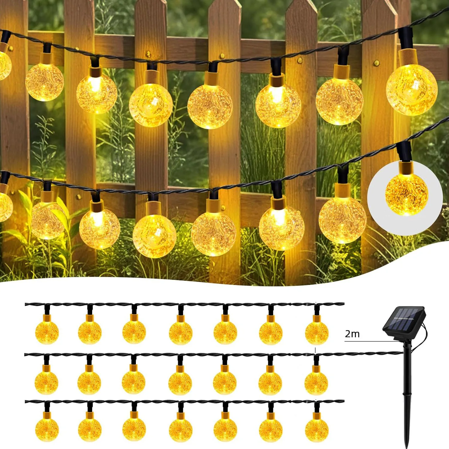 

Светодиодные гирлянды на солнечных батареях в виде хрустальных шаров для праздников, уличного декора, сада, забора, свадьбы