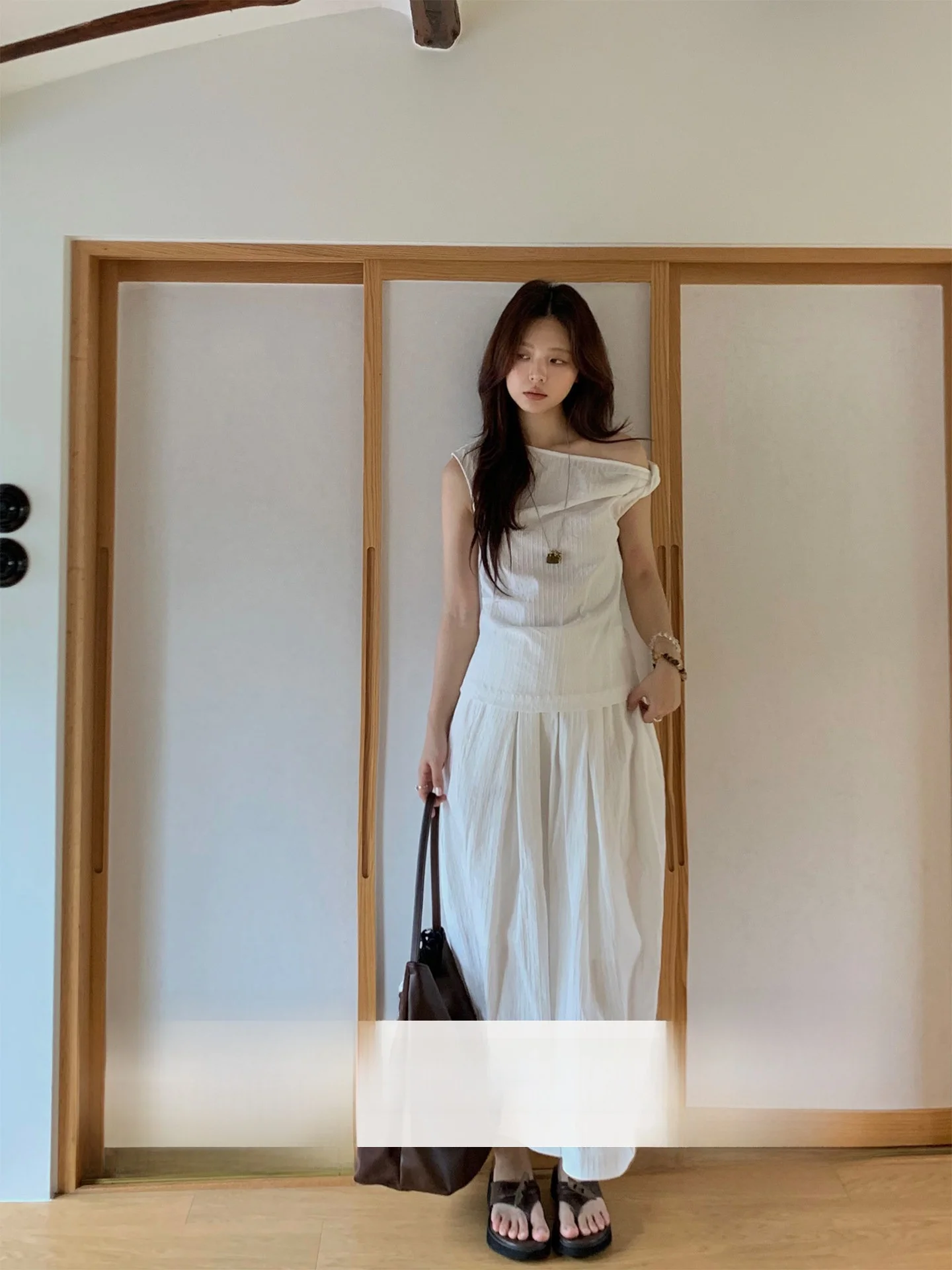 

Oooinkk Casual Sle Outfit with oulder Knot Design Elastic Waist Skirt Set for Women Summer Collection Two-Piece Suit
